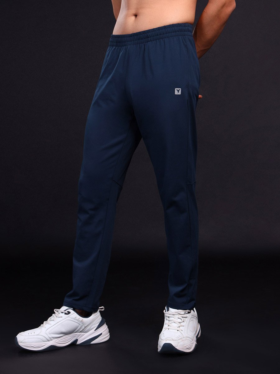 Men Blue Solid 4-Way Stretch Track Pants