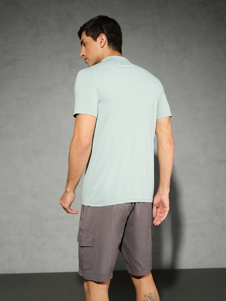 Solid 4-Way Stretch Half Zip Front Slim Fit Polo T-Shirt