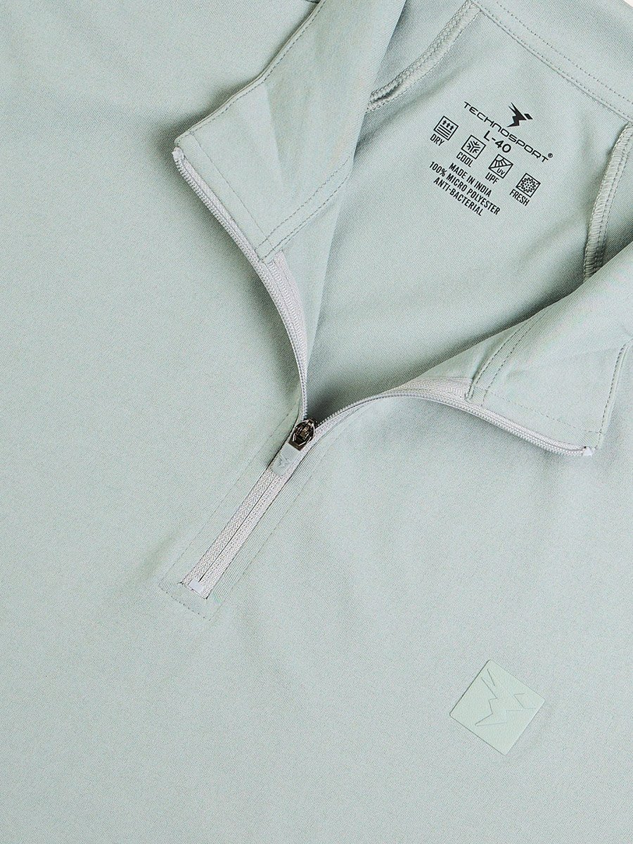 Solid 4-Way Stretch Half Zip Front Slim Fit Polo T-Shirt