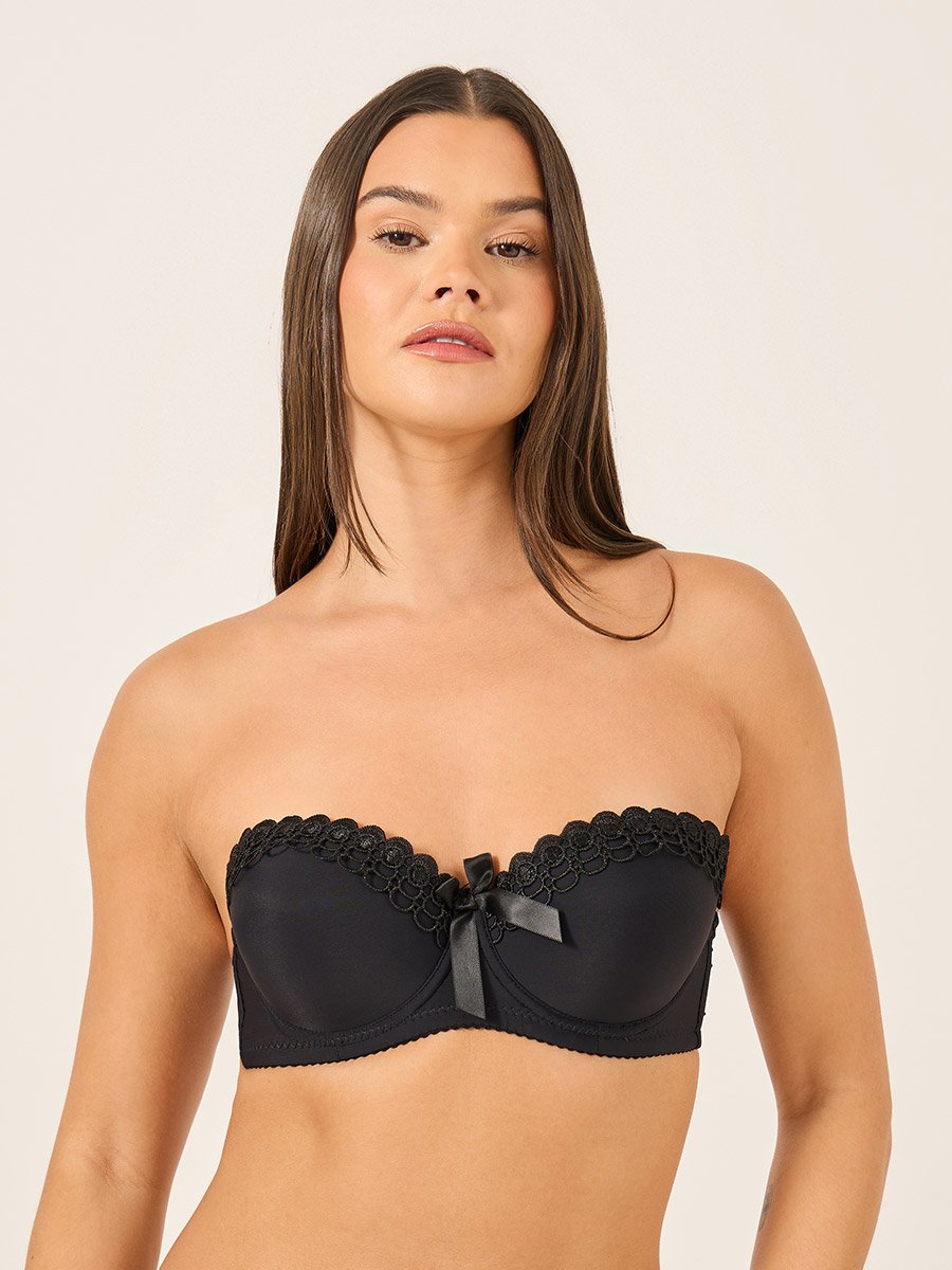 Solid Lace and Bow Detail Padded Wired Push Up Bra