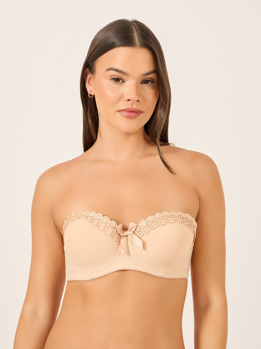 Solid Lace and Bow Detail Padded Wired Push Up Bra