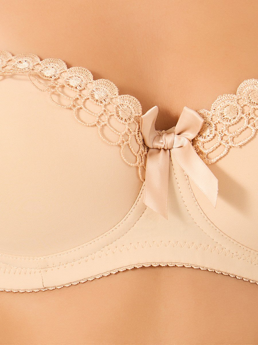 Solid Lace and Bow Detail Padded Wired Push Up Bra
