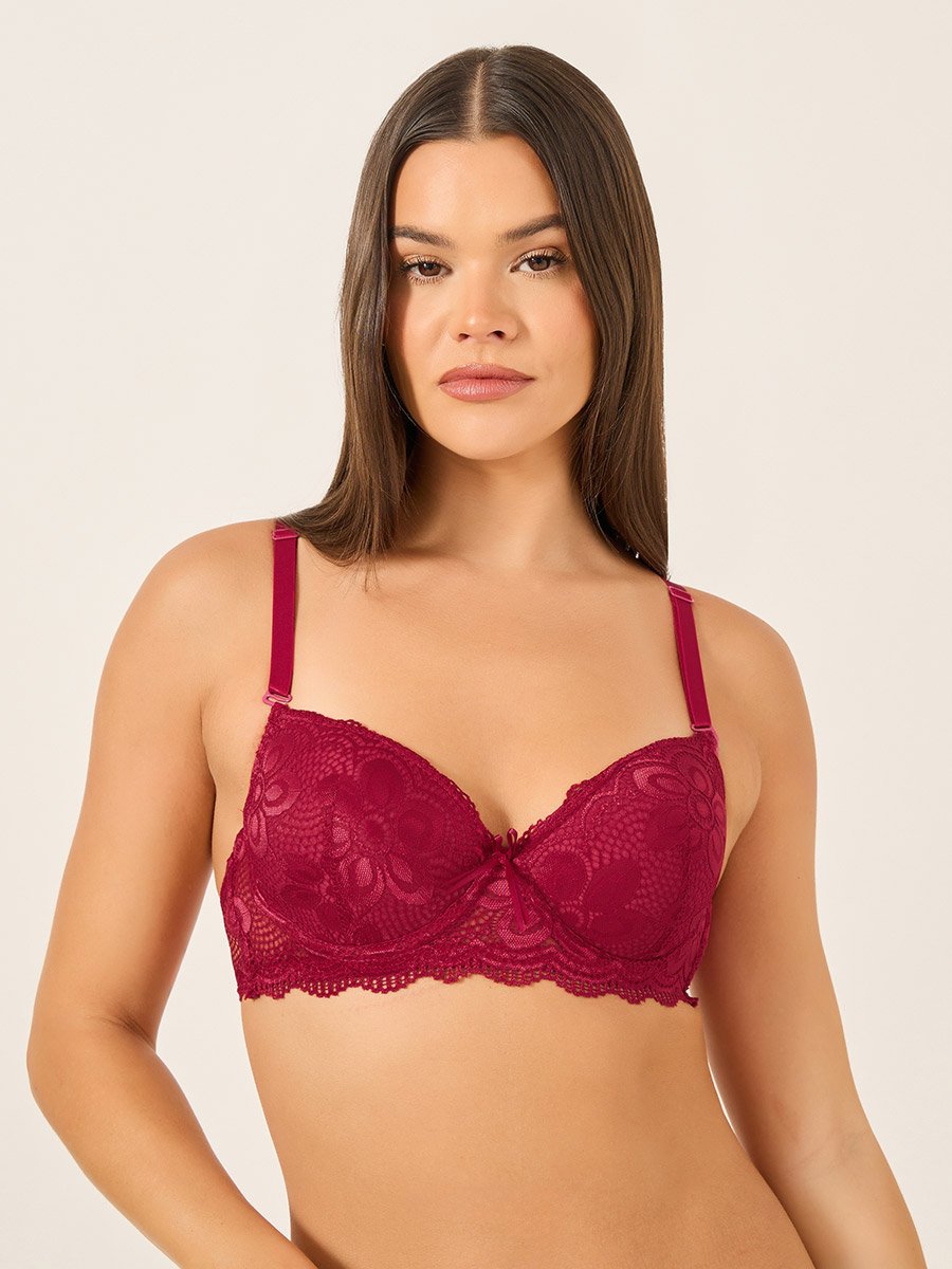 Solid Lace Padded Wired Bra and Bikini Briefs Set