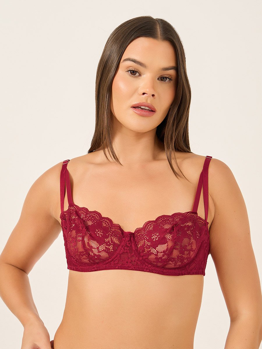 Solid Lace Non Padded Wired Bra and Thong Set