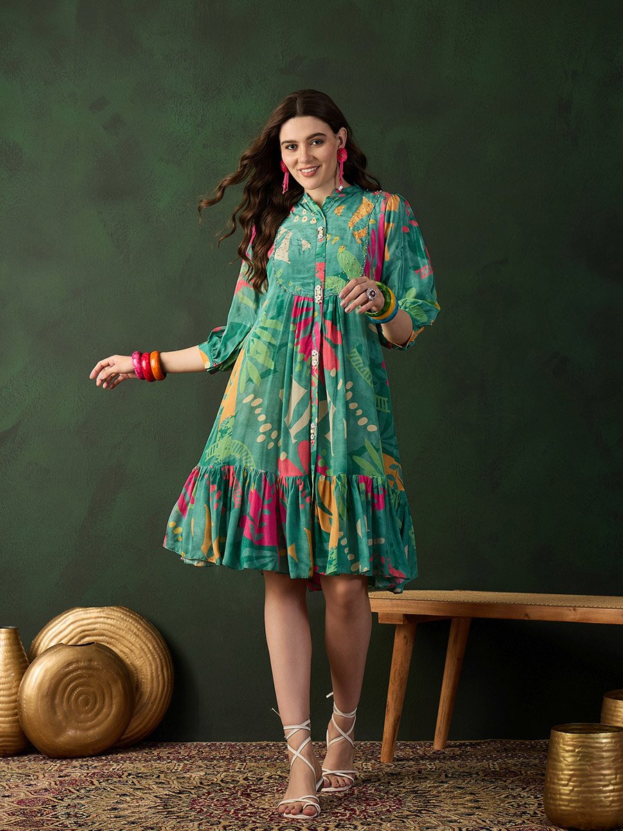 Printed A-Line Ethnic Knee-Length Dress
