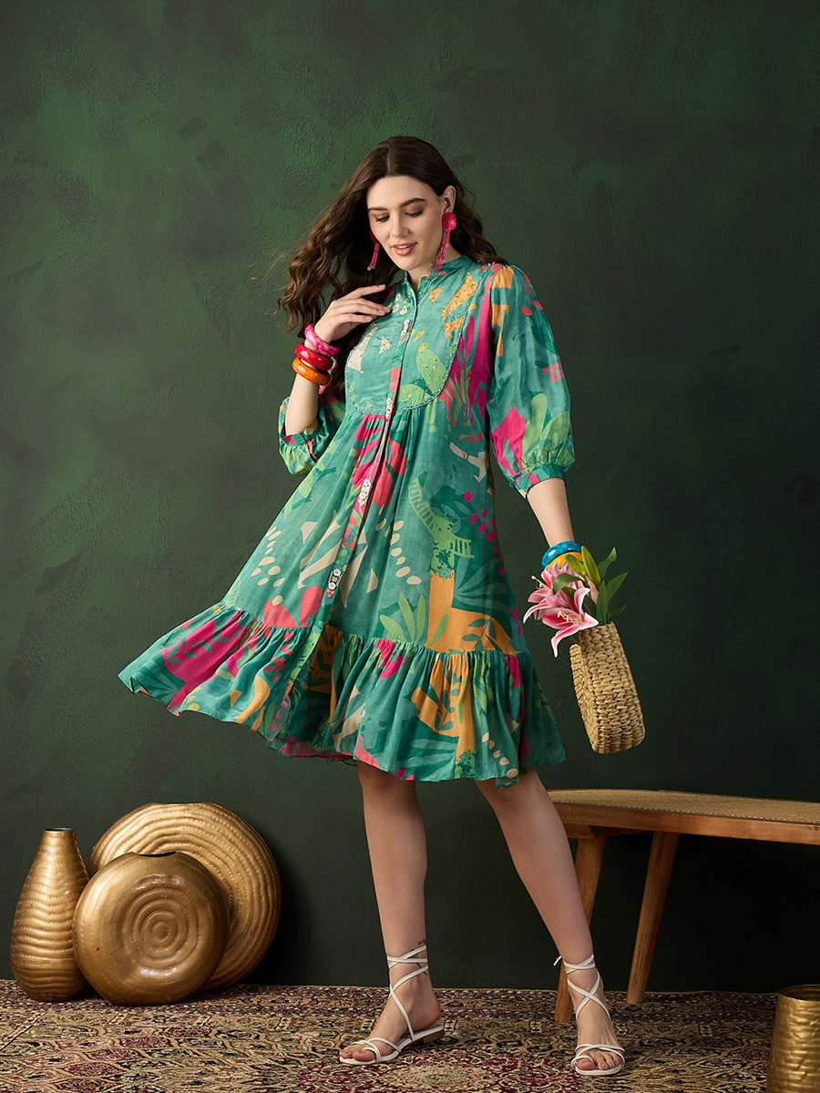 Printed A-Line Ethnic Knee-Length Dress