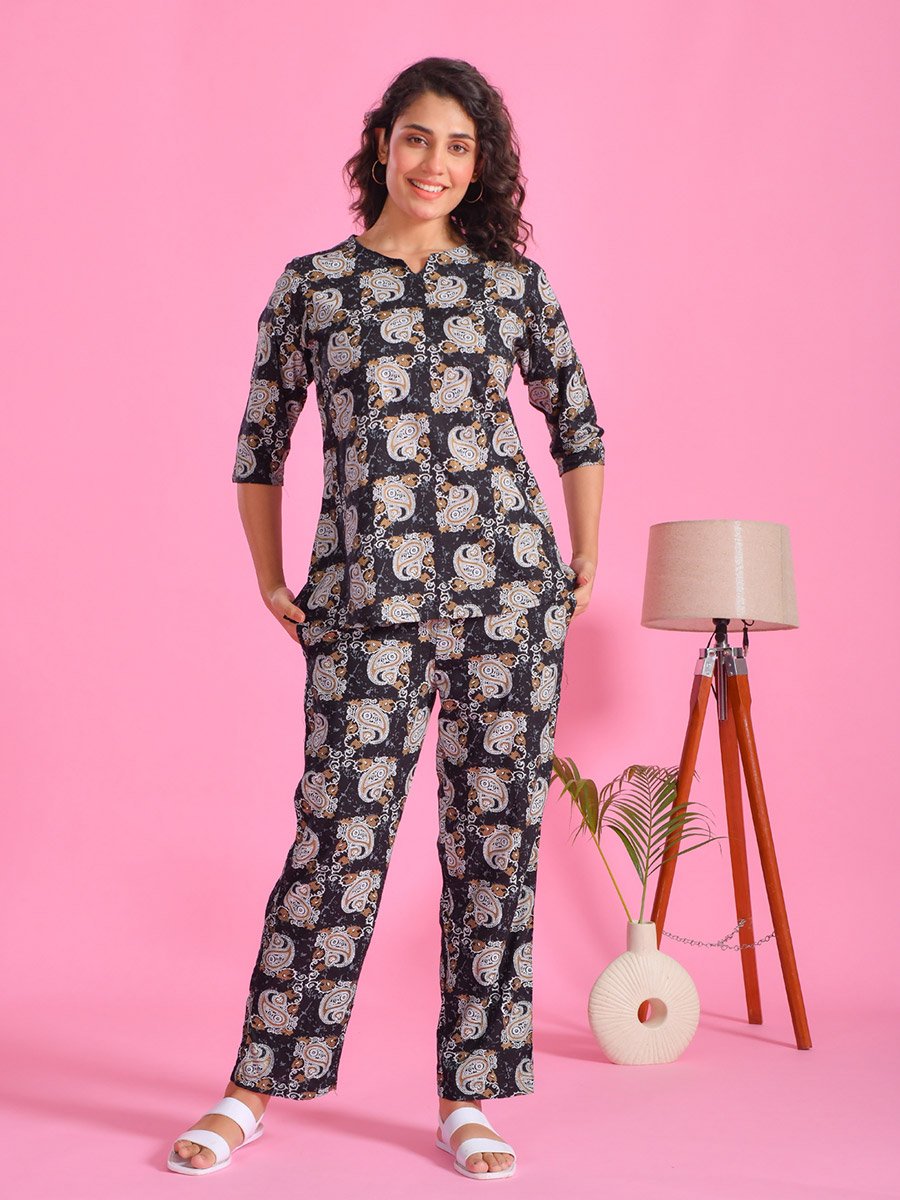 Printed Notch Neck Top and Pyjama Set