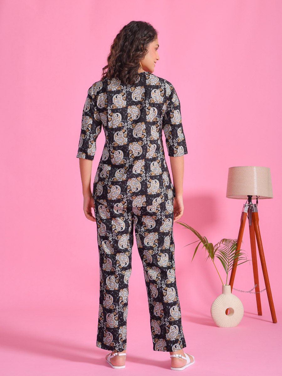Printed Notch Neck Top and Pyjama Set