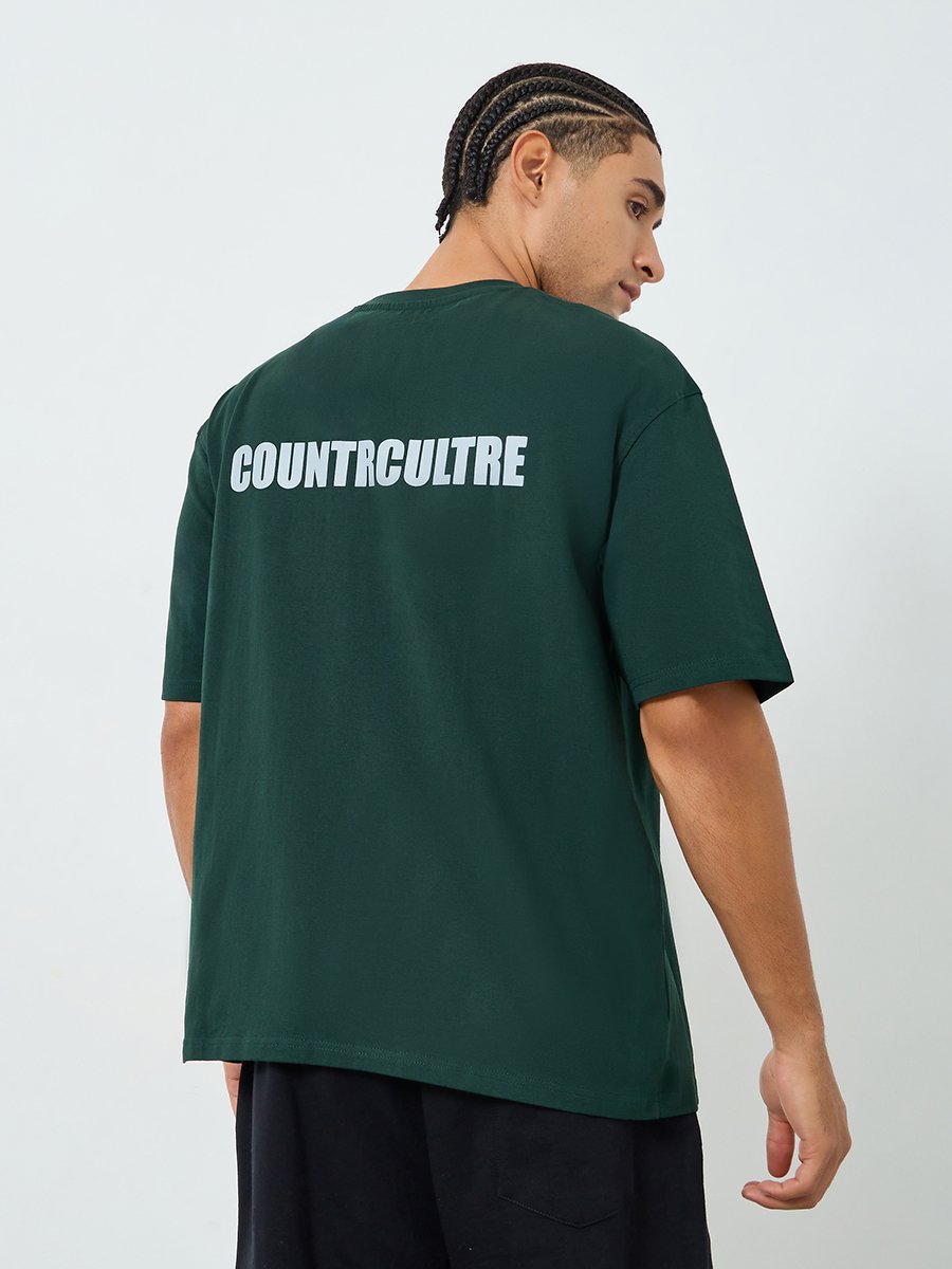 Men Oversized Green Slogan T-Shirt