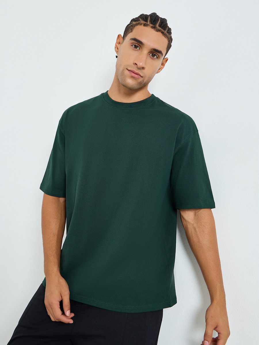 Men Oversized Green Slogan T-Shirt