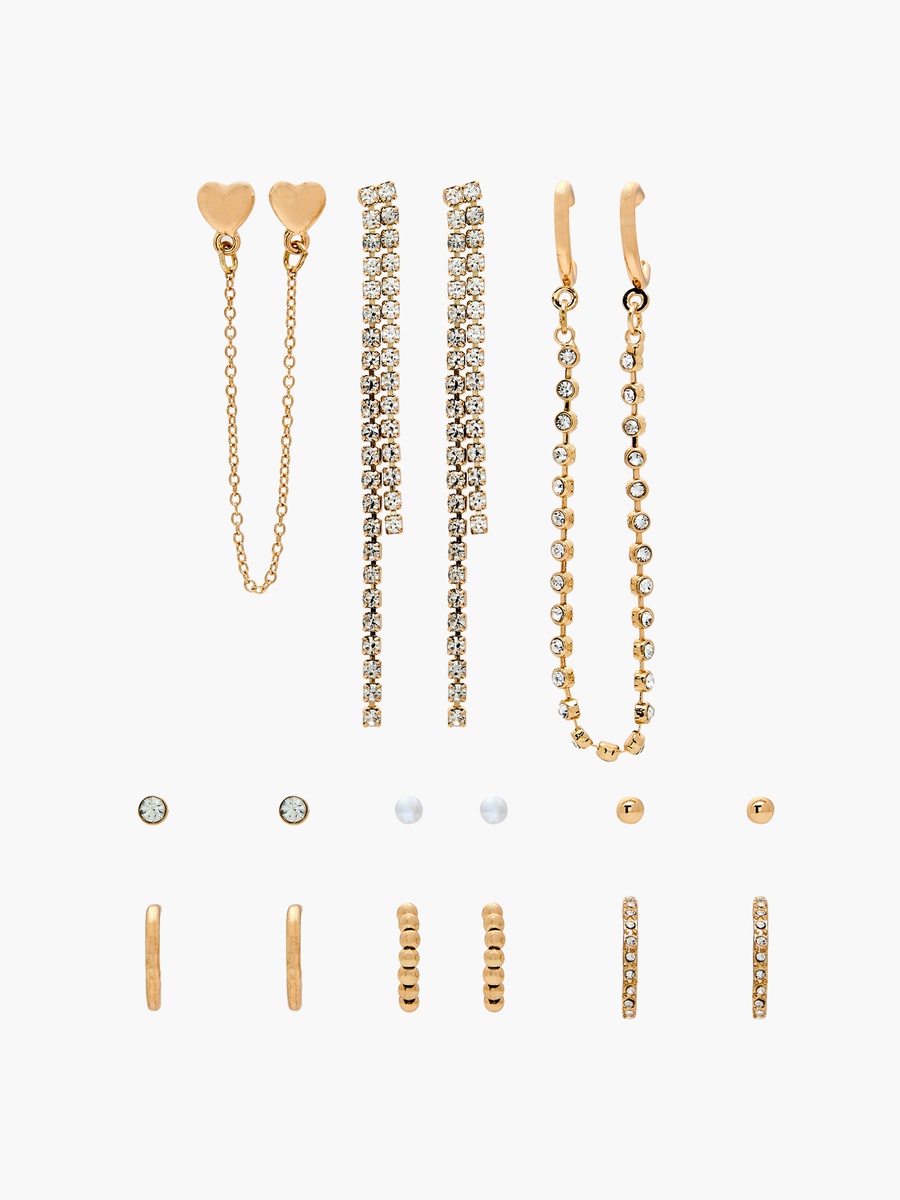 Embellished Earrings with Pushback Closure - Set of 9