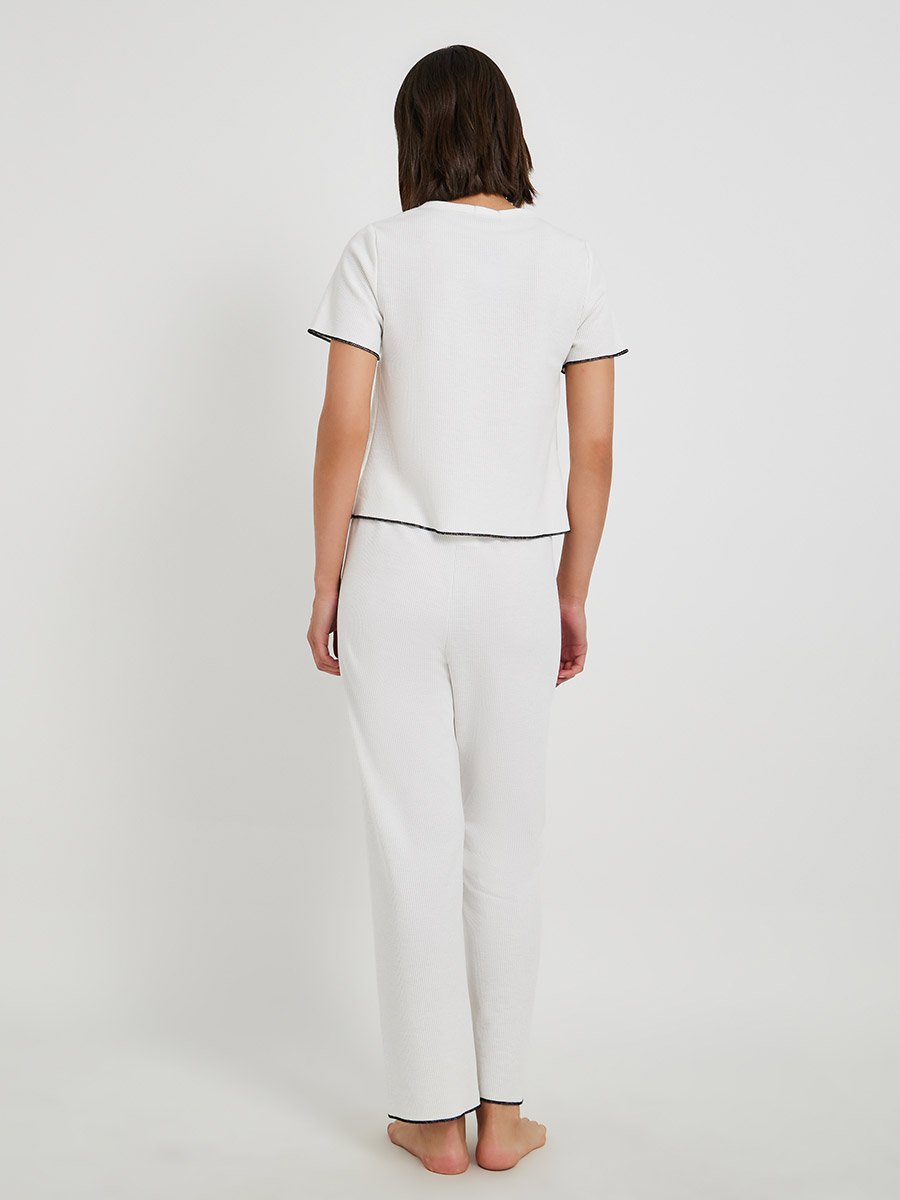 Square Neck Lace Detail T-Shirt and Pyjama Set