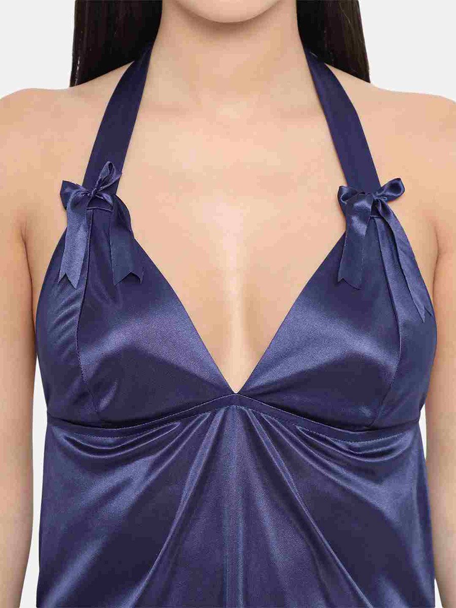 Solid Halter Neck Babydoll with Bow Detail