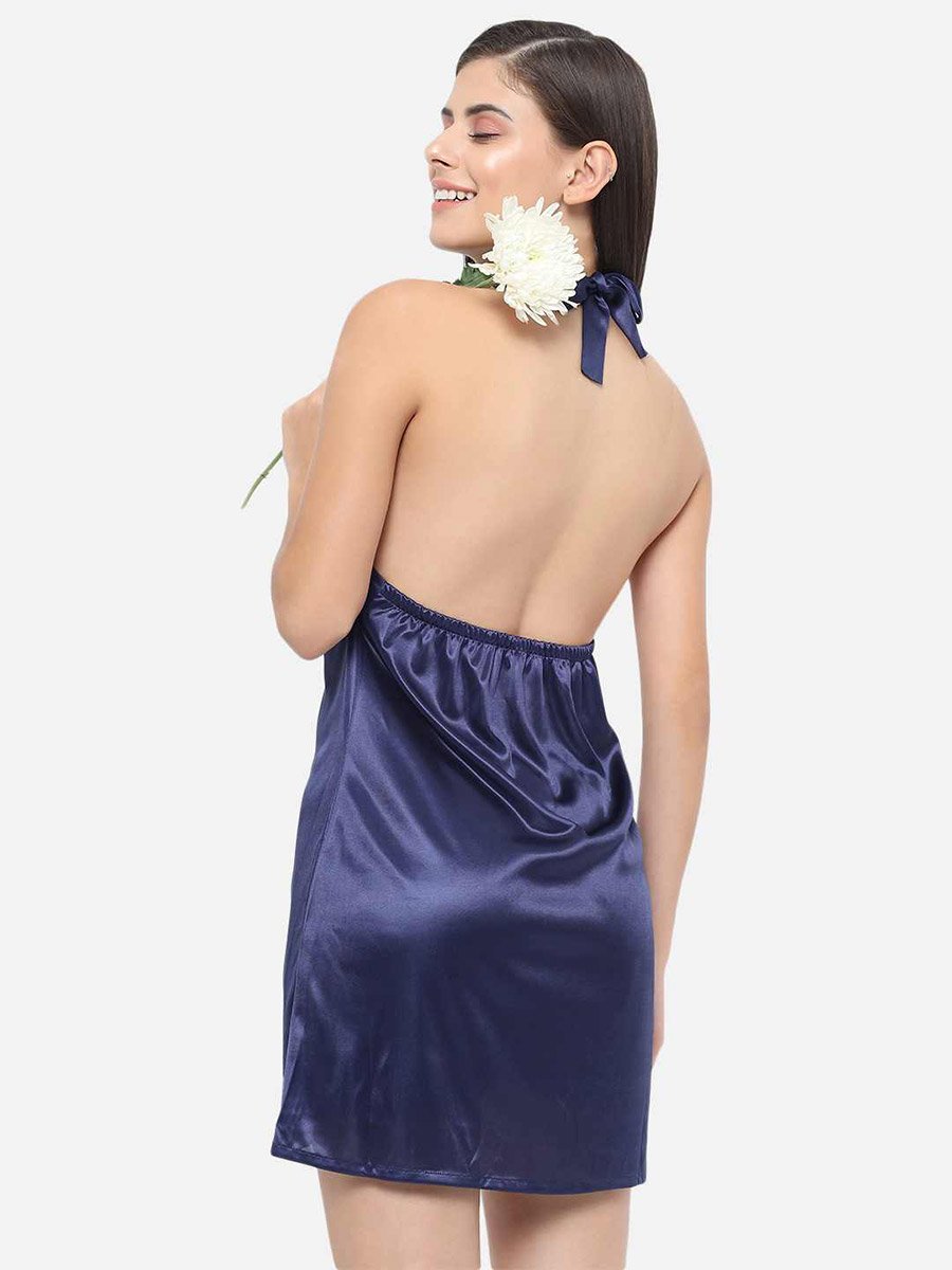Solid Halter Neck Babydoll with Bow Detail