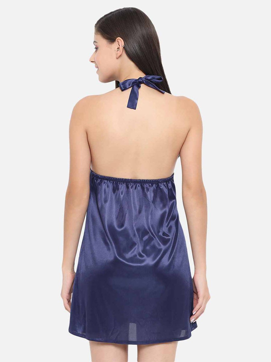 Solid Halter Neck Babydoll with Bow Detail
