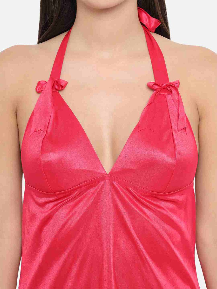 Solid Halter Neck Babydoll with Bow Detail