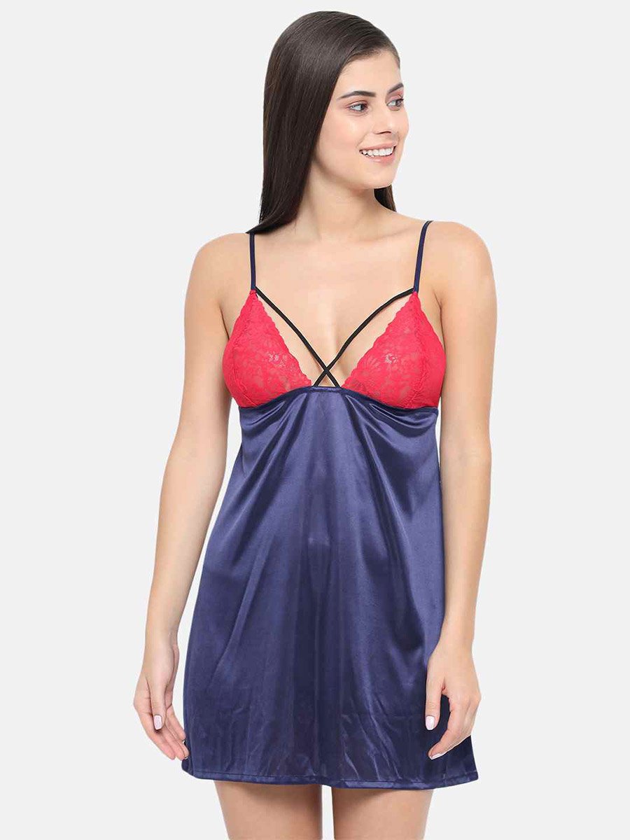 Lace Insert V Neck Strappy Babydoll