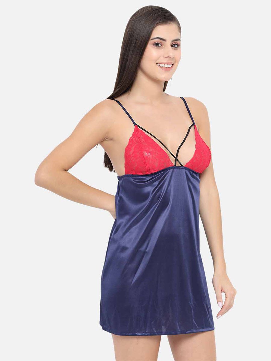 Lace Insert V Neck Strappy Babydoll