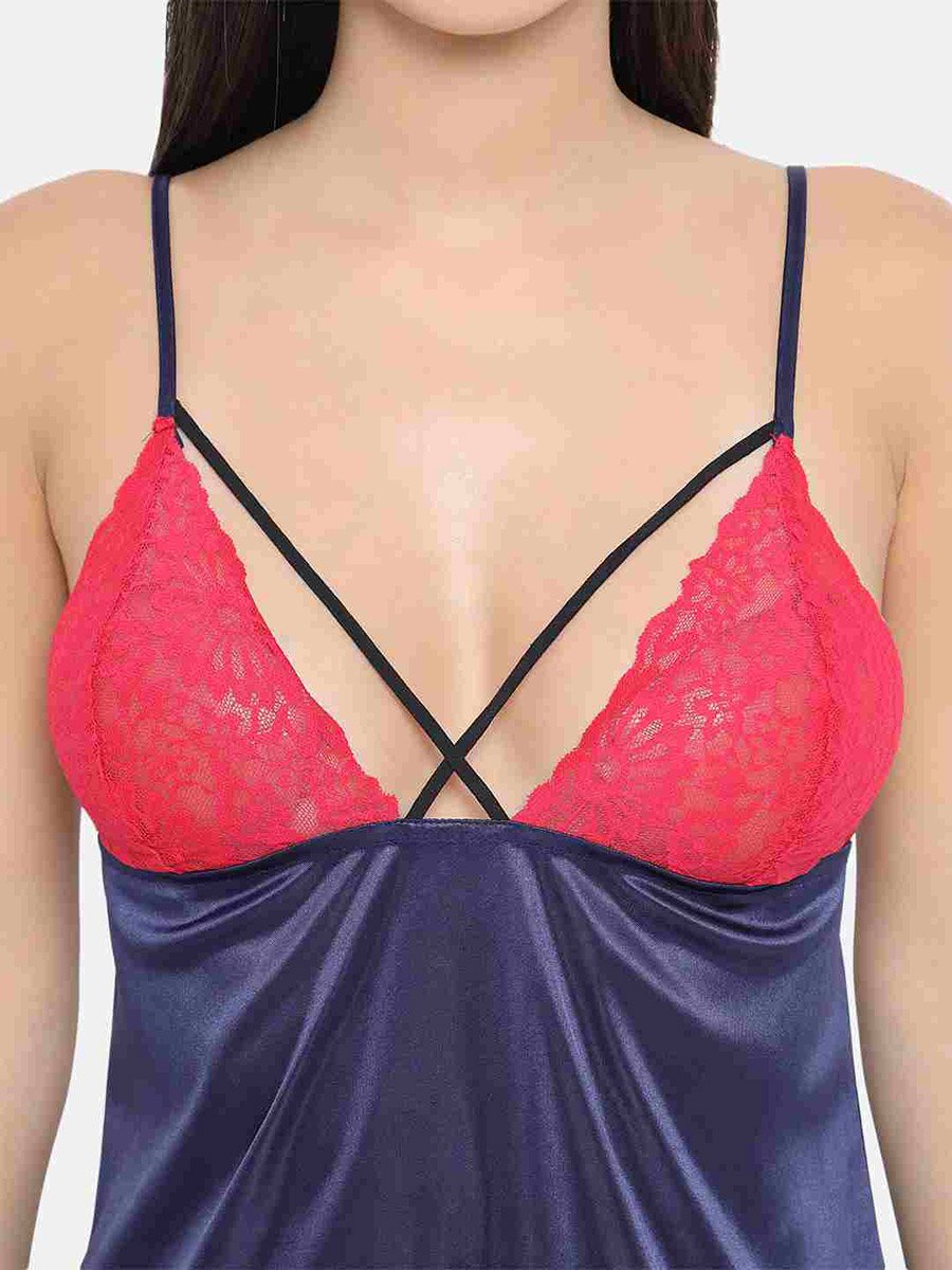Lace Insert V Neck Strappy Babydoll