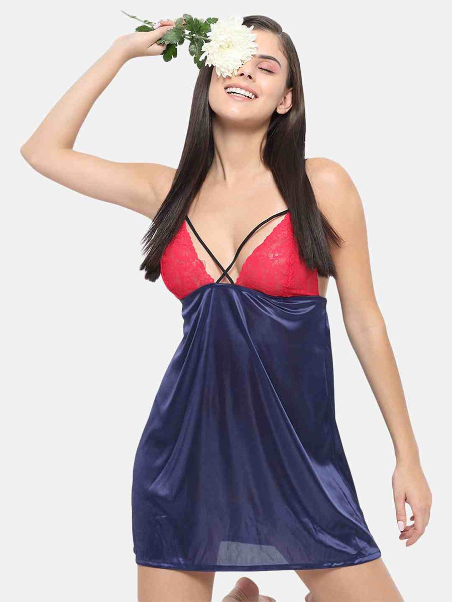 Lace Insert V Neck Strappy Babydoll