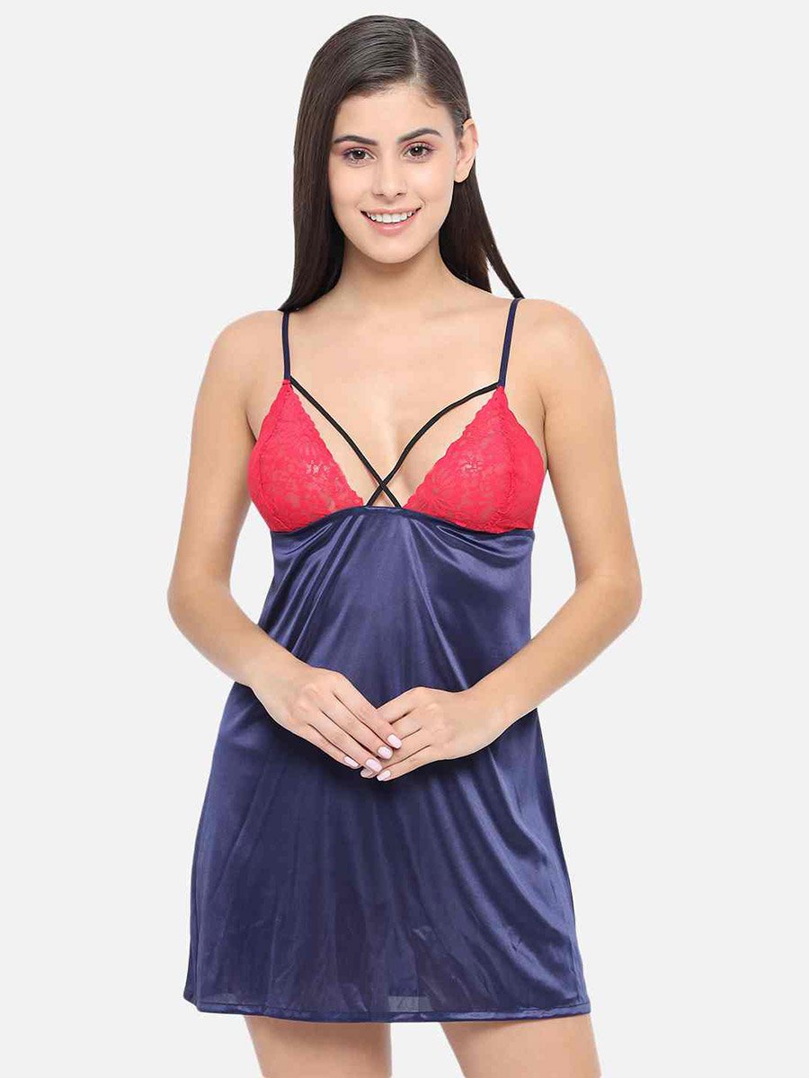 Lace Insert V Neck Strappy Babydoll