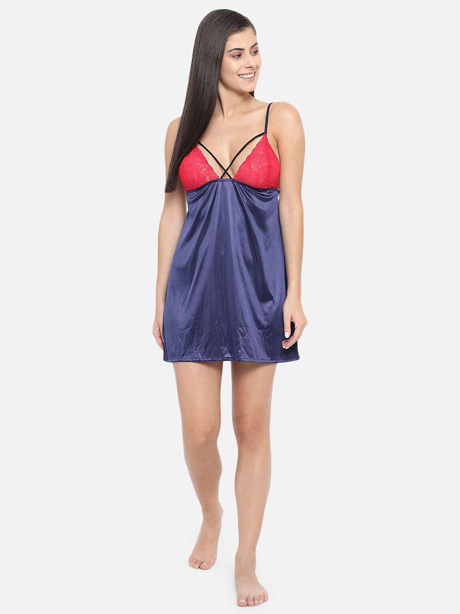 Lace Insert V Neck Strappy Babydoll