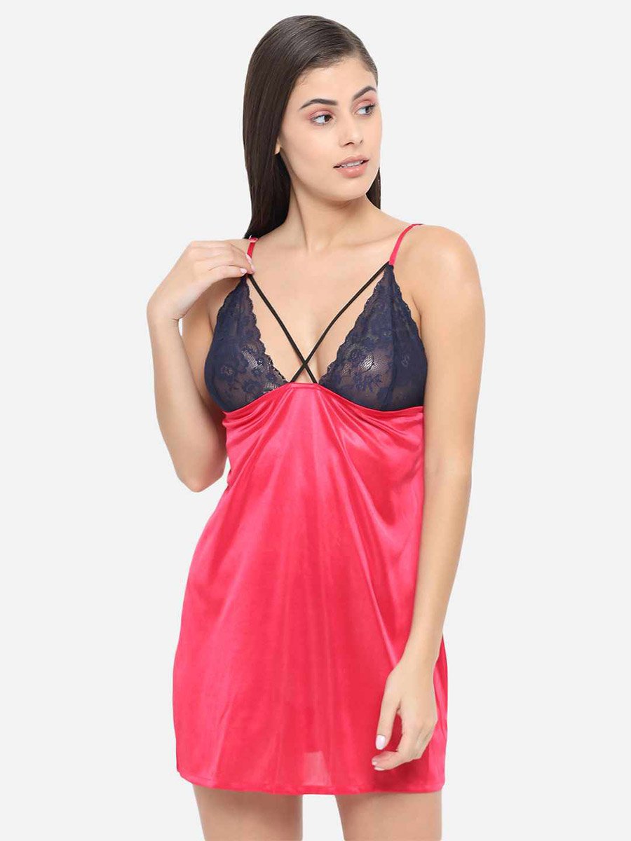 Lace Insert V Neck Strappy Babydoll