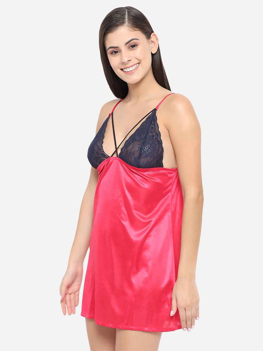 Lace Insert V Neck Strappy Babydoll