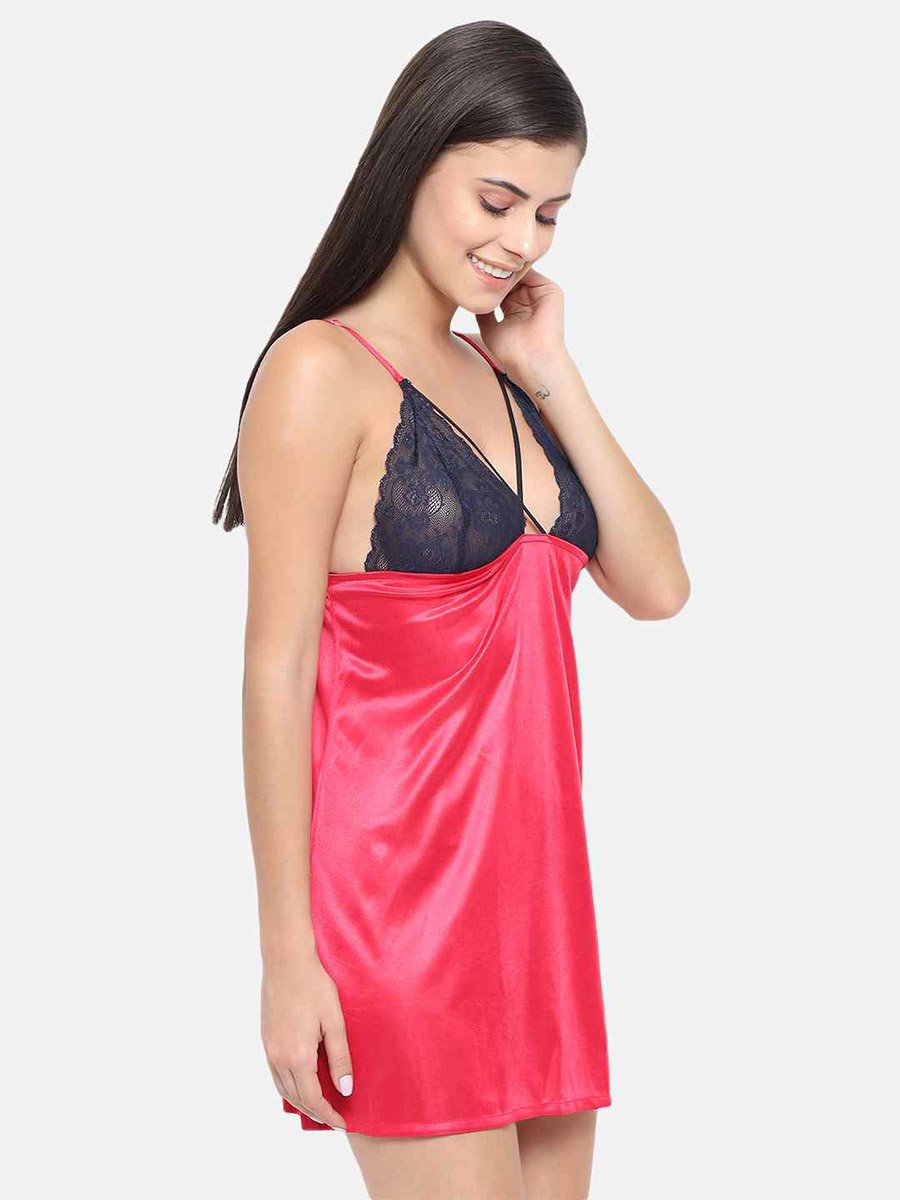 Lace Insert V Neck Strappy Babydoll