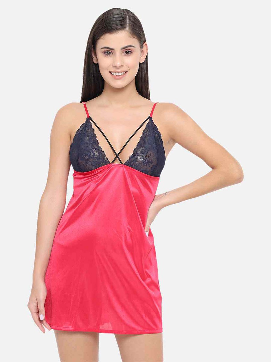 Lace Insert V Neck Strappy Babydoll