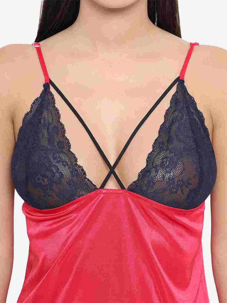 Lace Insert V Neck Strappy Babydoll