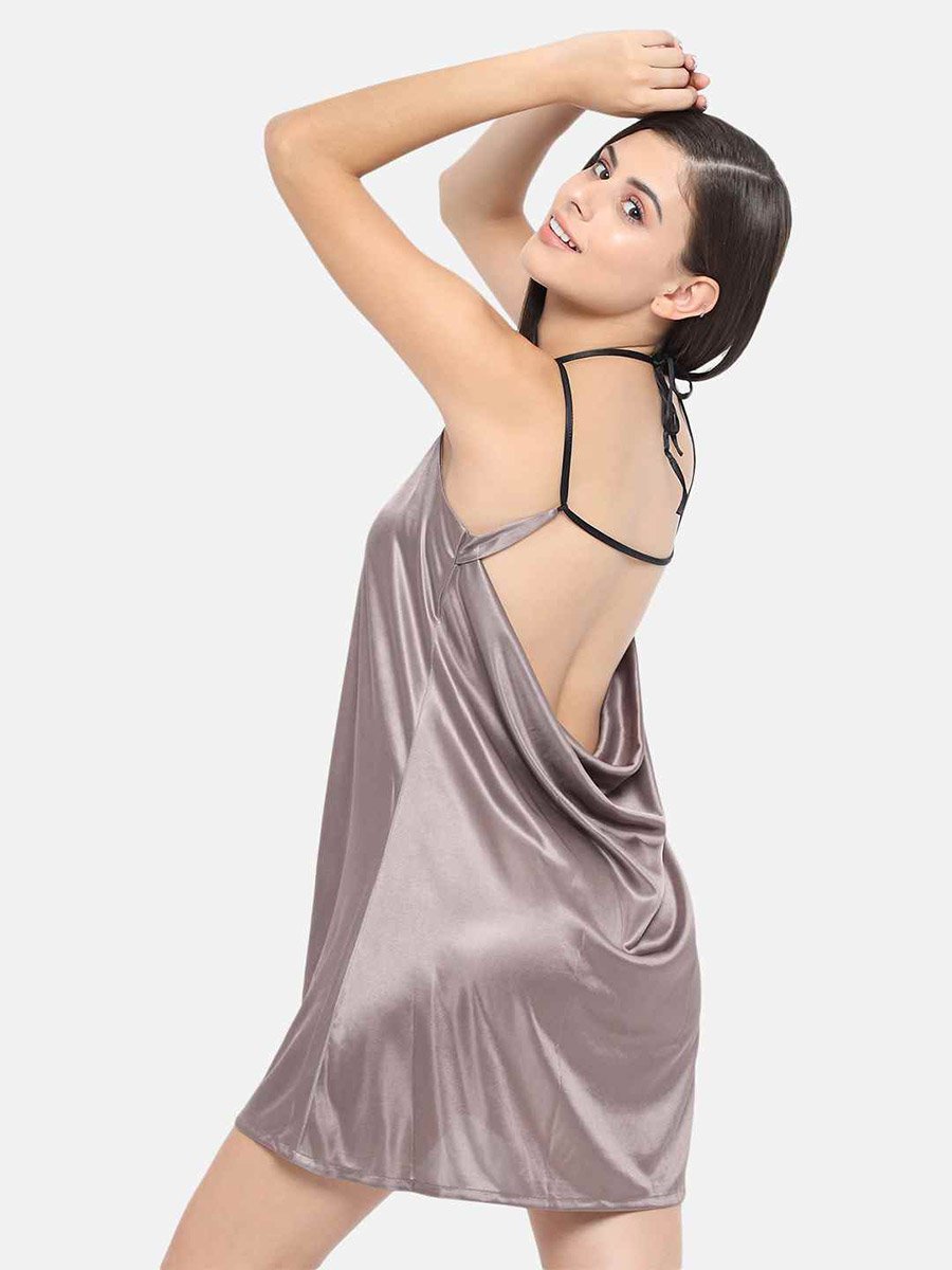 Solid V Neck Strappy Satin Babydoll