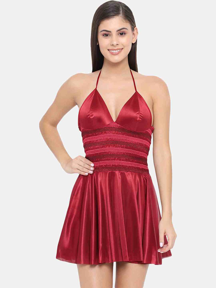 Shirred Halter Neck Satin Babydoll