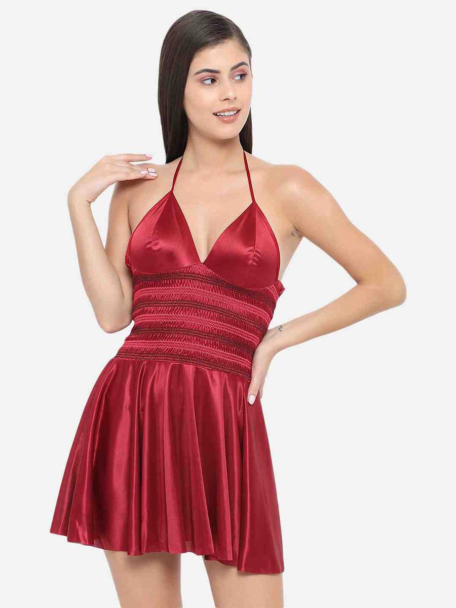 Shirred Halter Neck Satin Babydoll