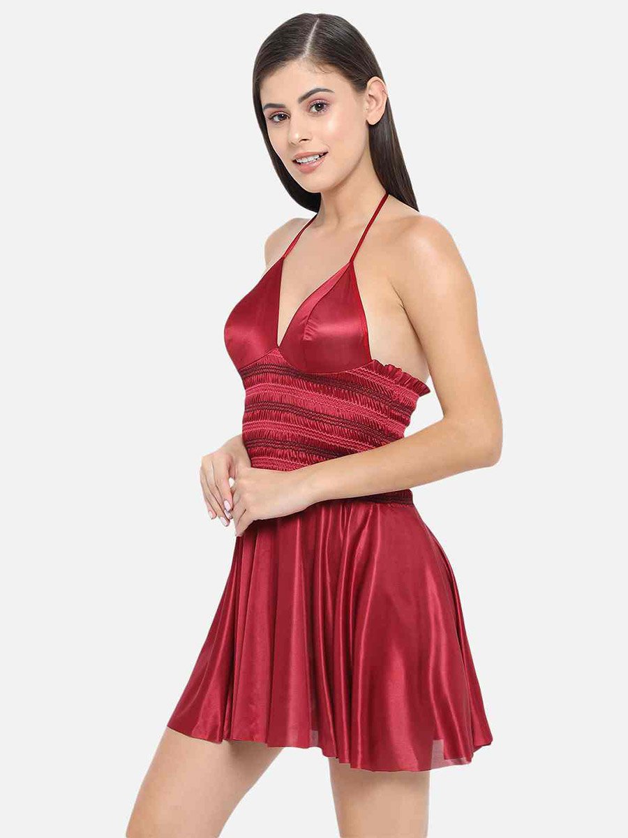 Shirred Halter Neck Satin Babydoll