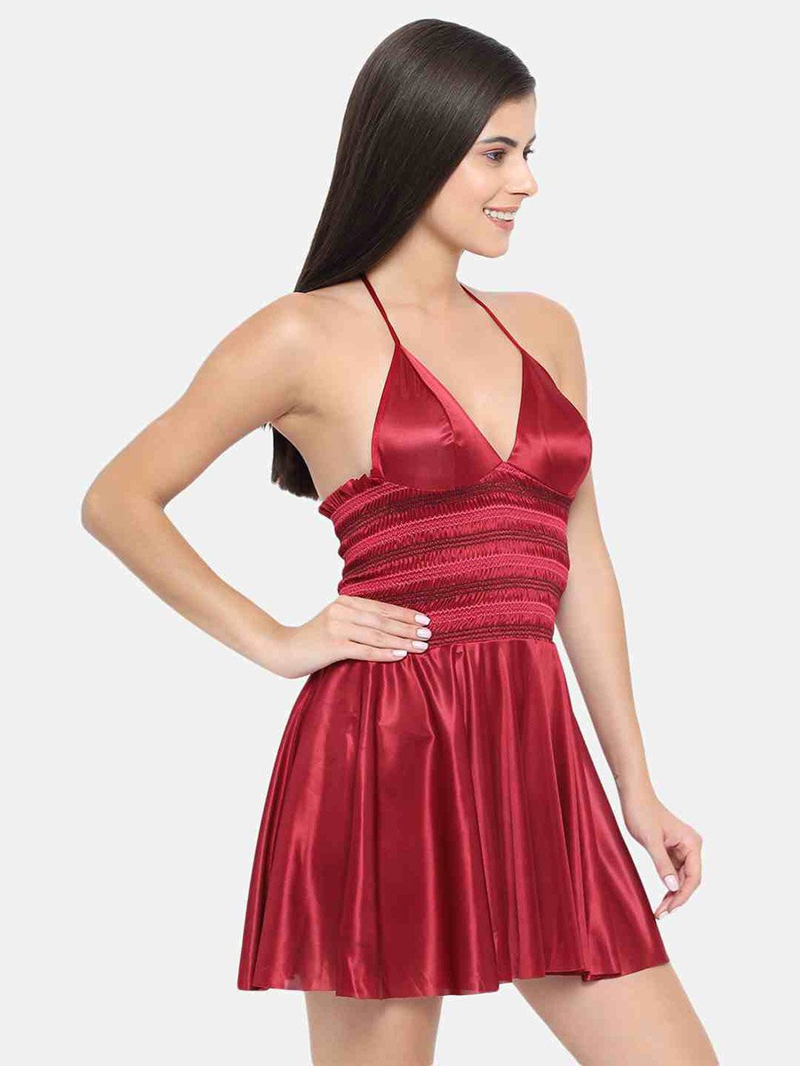 Shirred Halter Neck Satin Babydoll