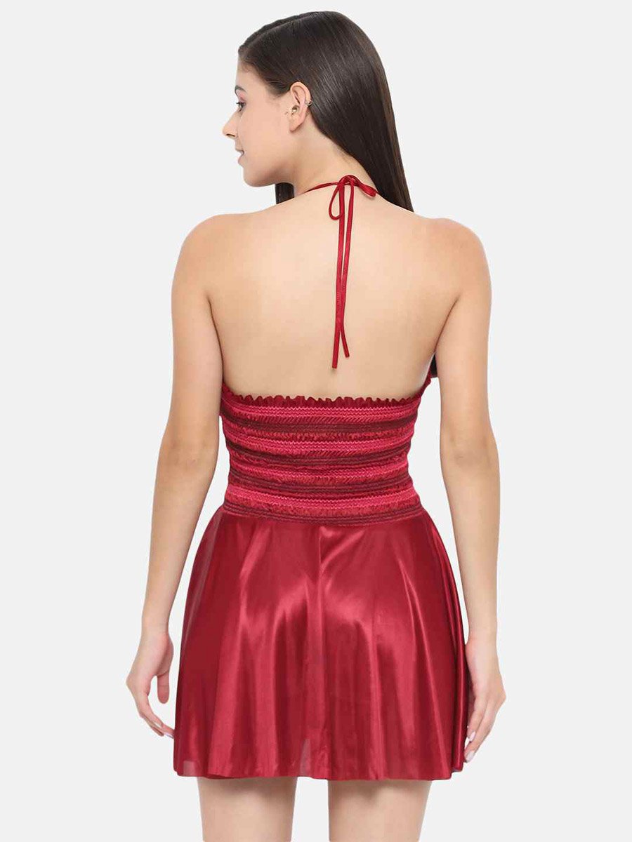 Shirred Halter Neck Satin Babydoll