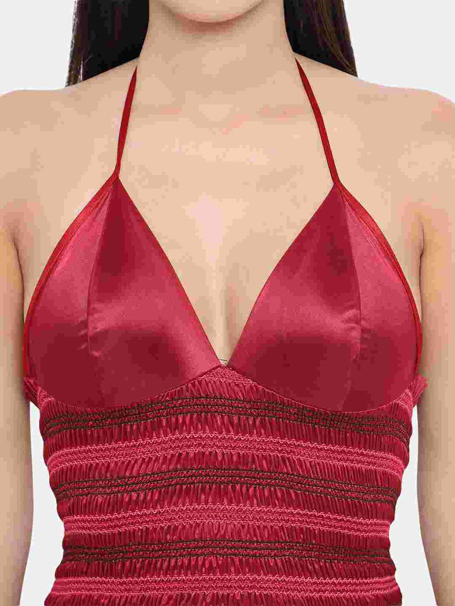 Shirred Halter Neck Satin Babydoll