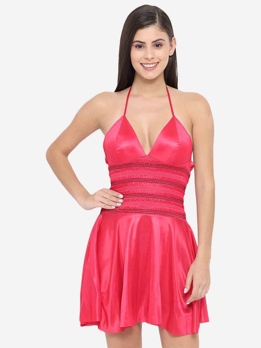 Shirred Halter Neck Satin Babydoll