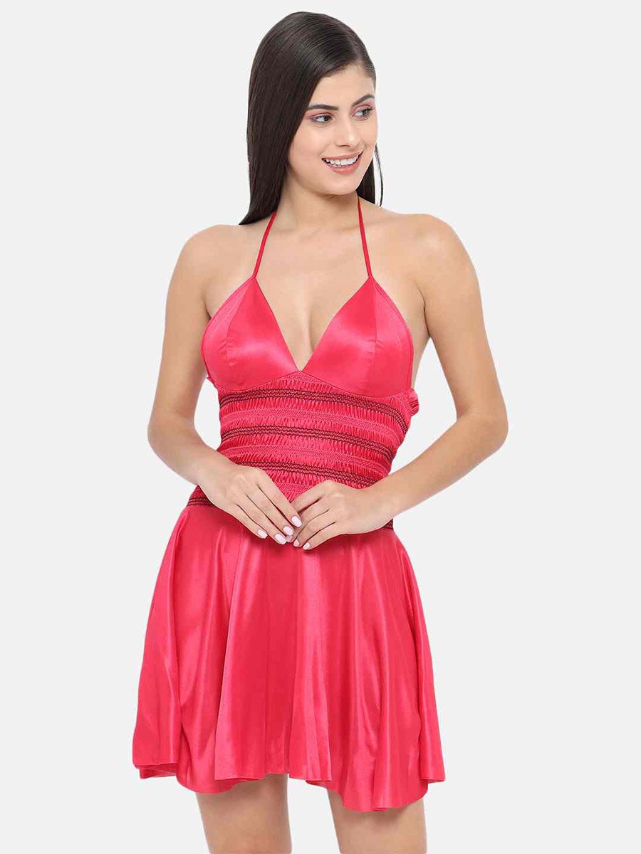 Shirred Halter Neck Satin Babydoll