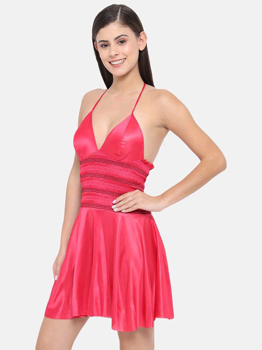 Shirred Halter Neck Satin Babydoll