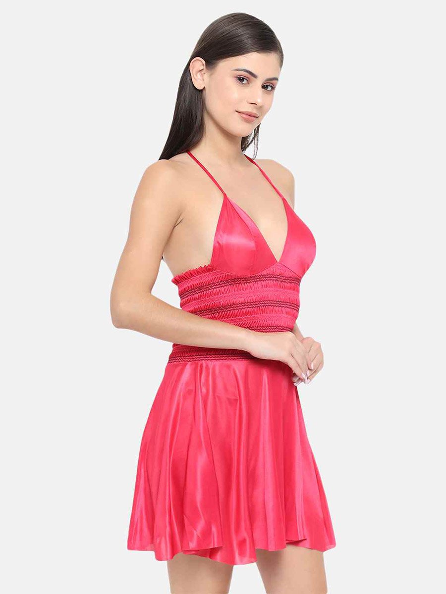 Shirred Halter Neck Satin Babydoll