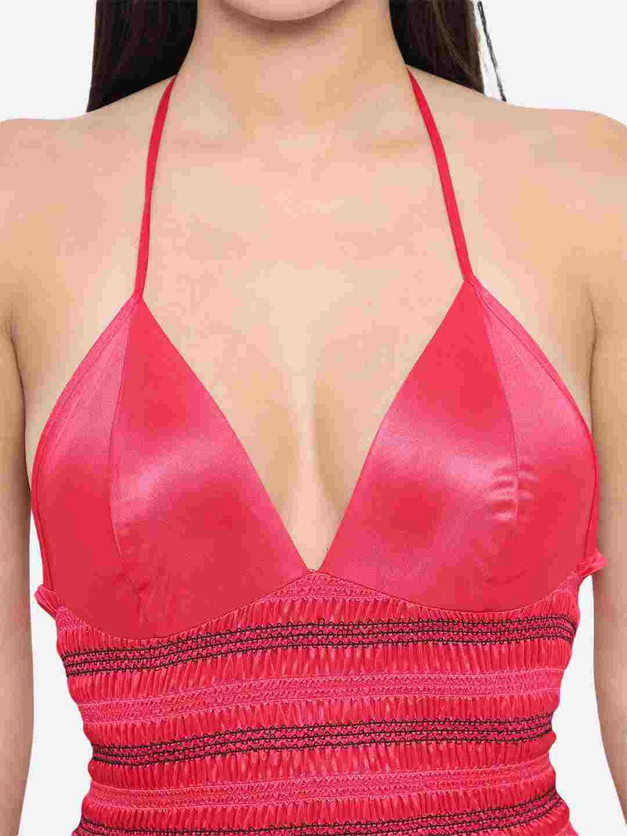 Shirred Halter Neck Satin Babydoll