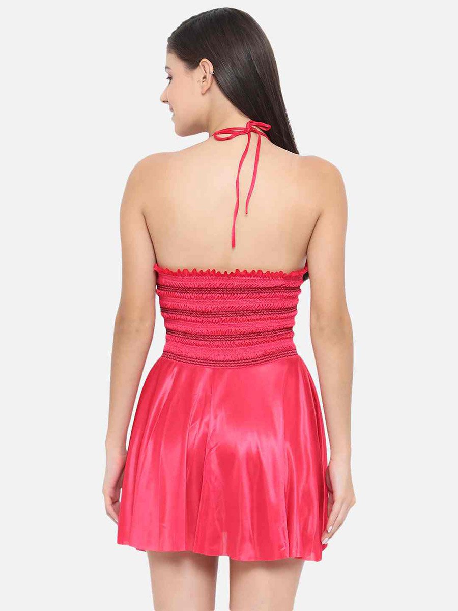 Shirred Halter Neck Satin Babydoll