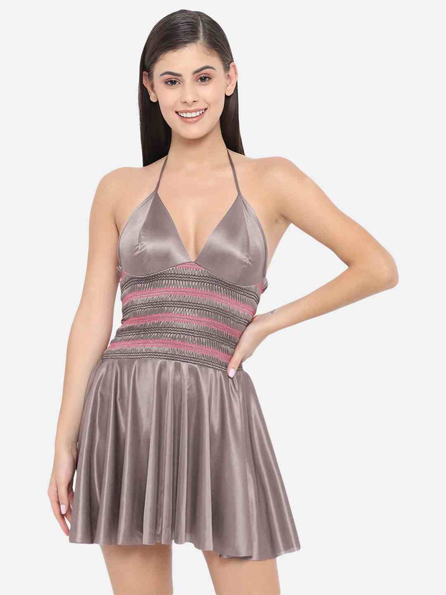 Shirred Halter Neck Satin Babydoll