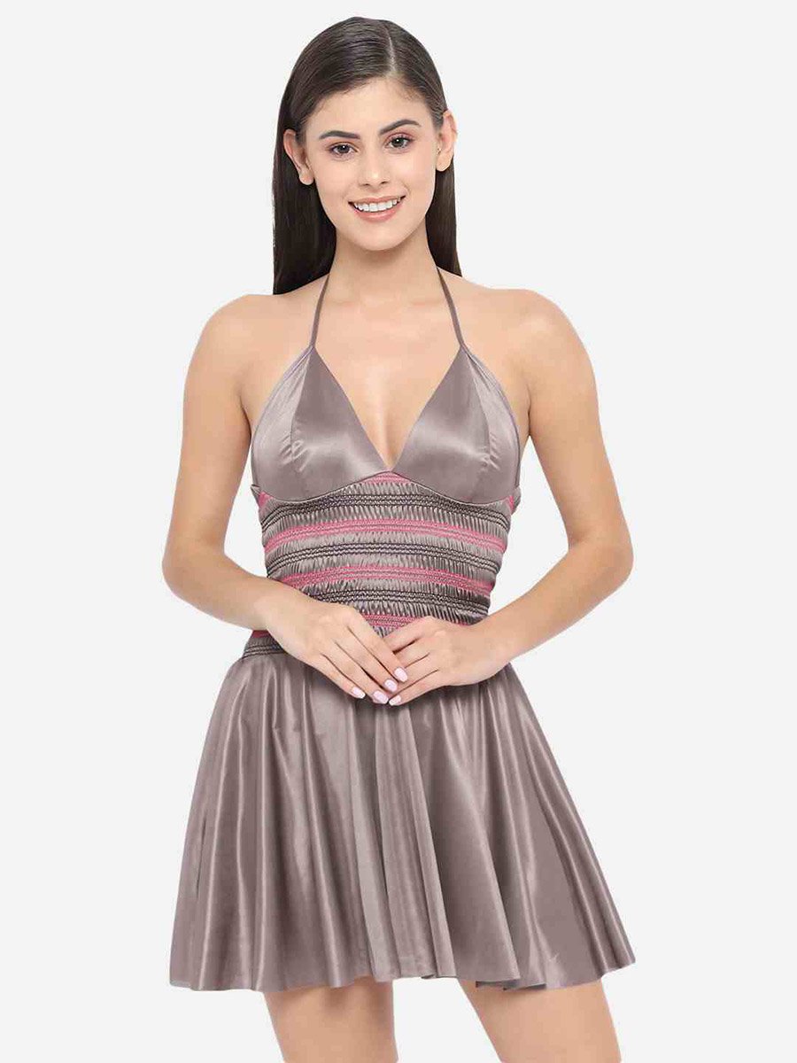 Shirred Halter Neck Satin Babydoll