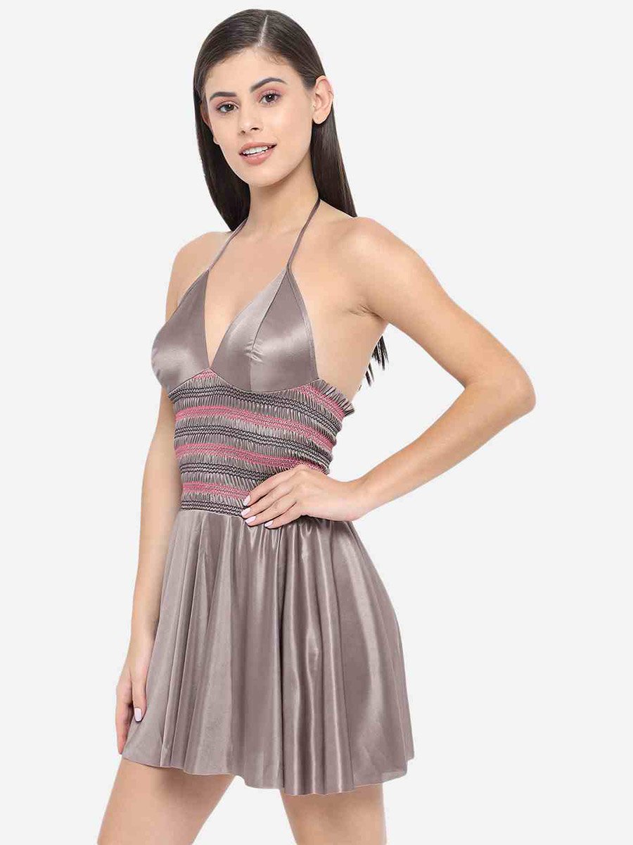 Shirred Halter Neck Satin Babydoll