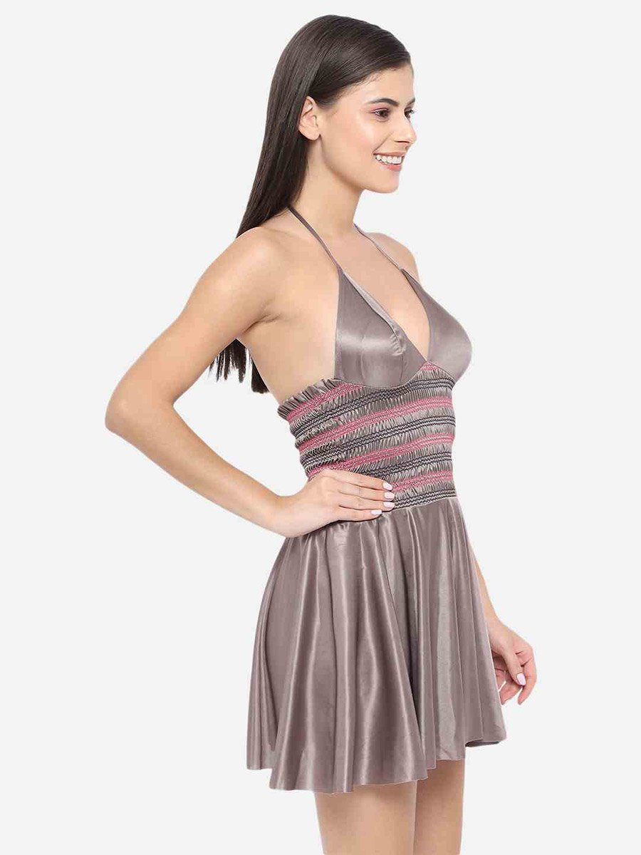 Shirred Halter Neck Satin Babydoll