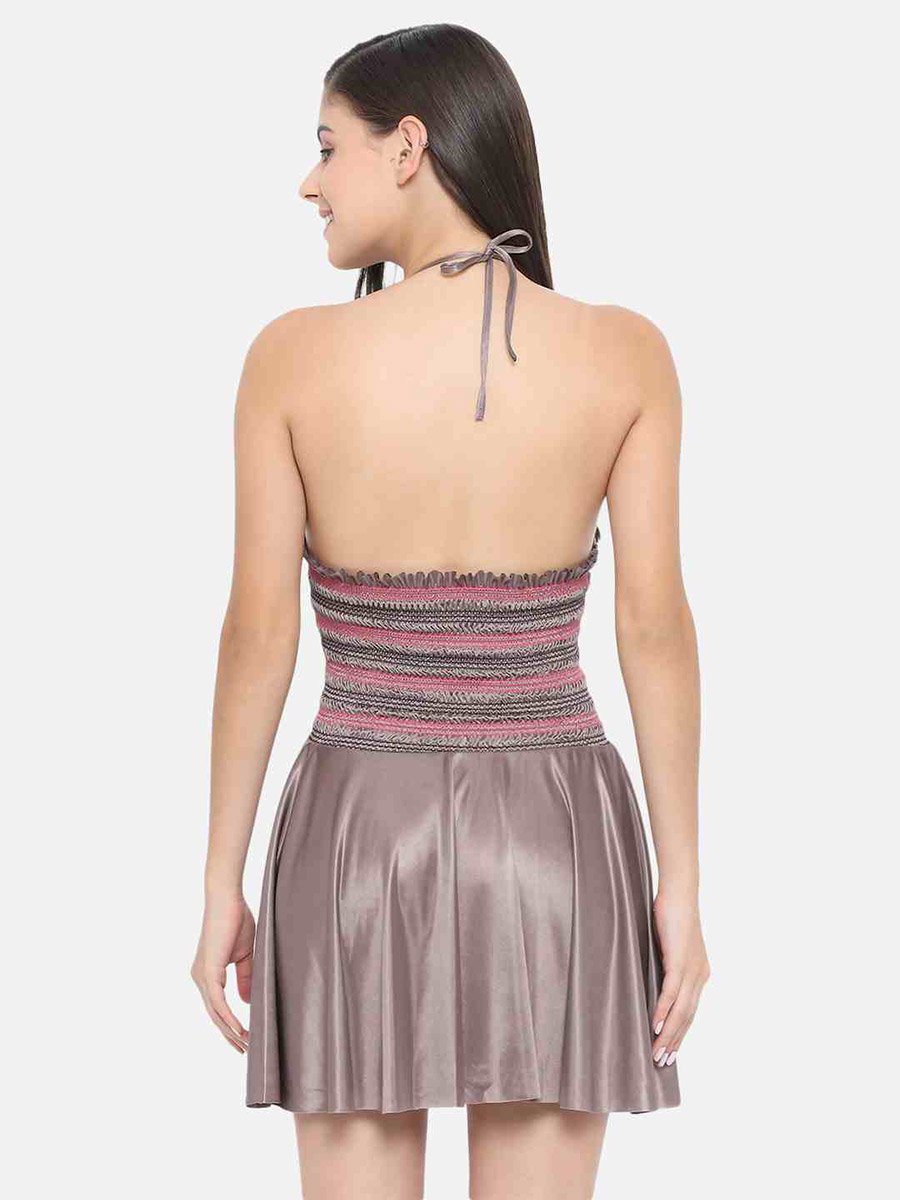 Shirred Halter Neck Satin Babydoll