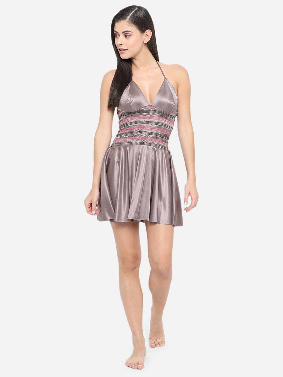 Shirred Halter Neck Satin Babydoll